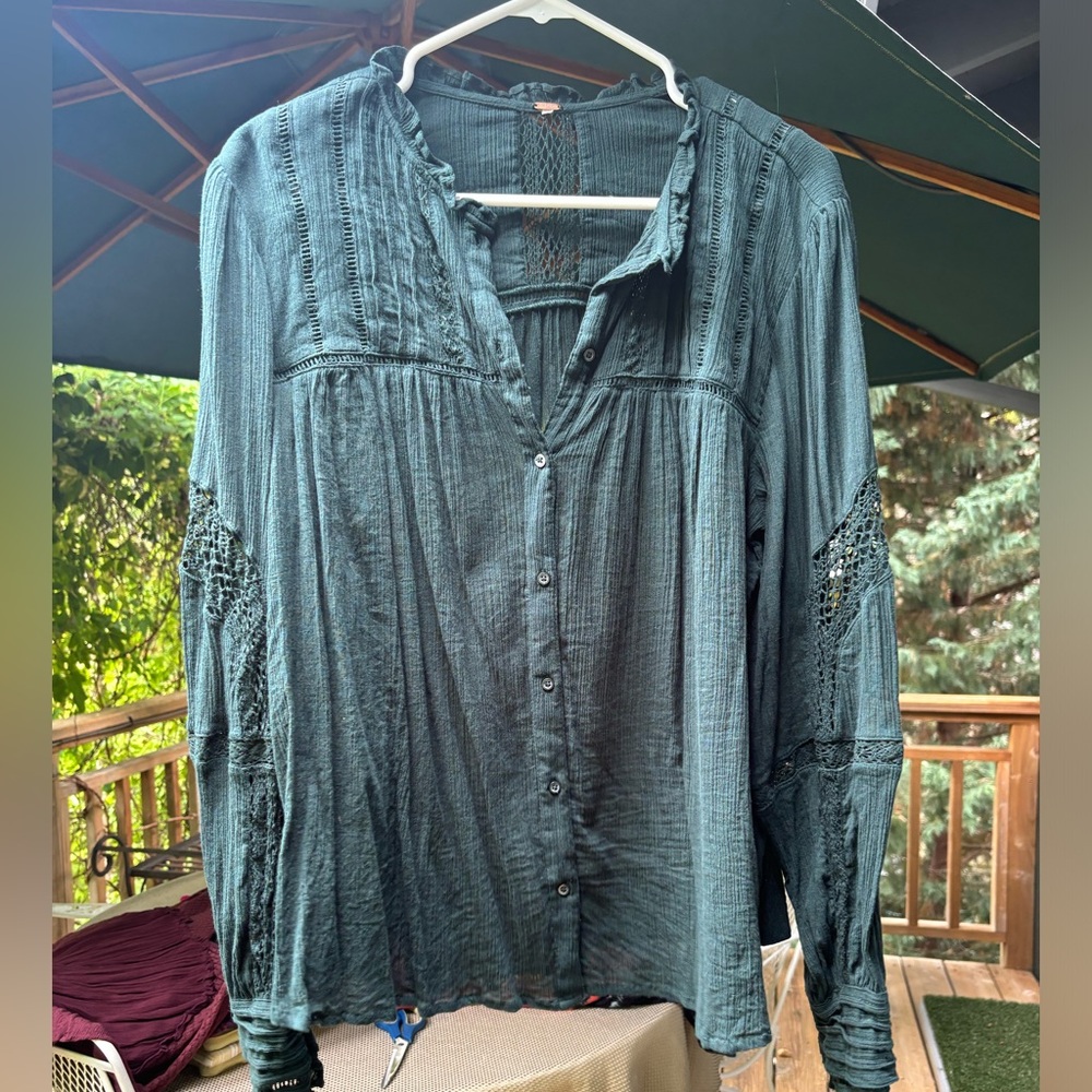 Free People forest green blouse size L